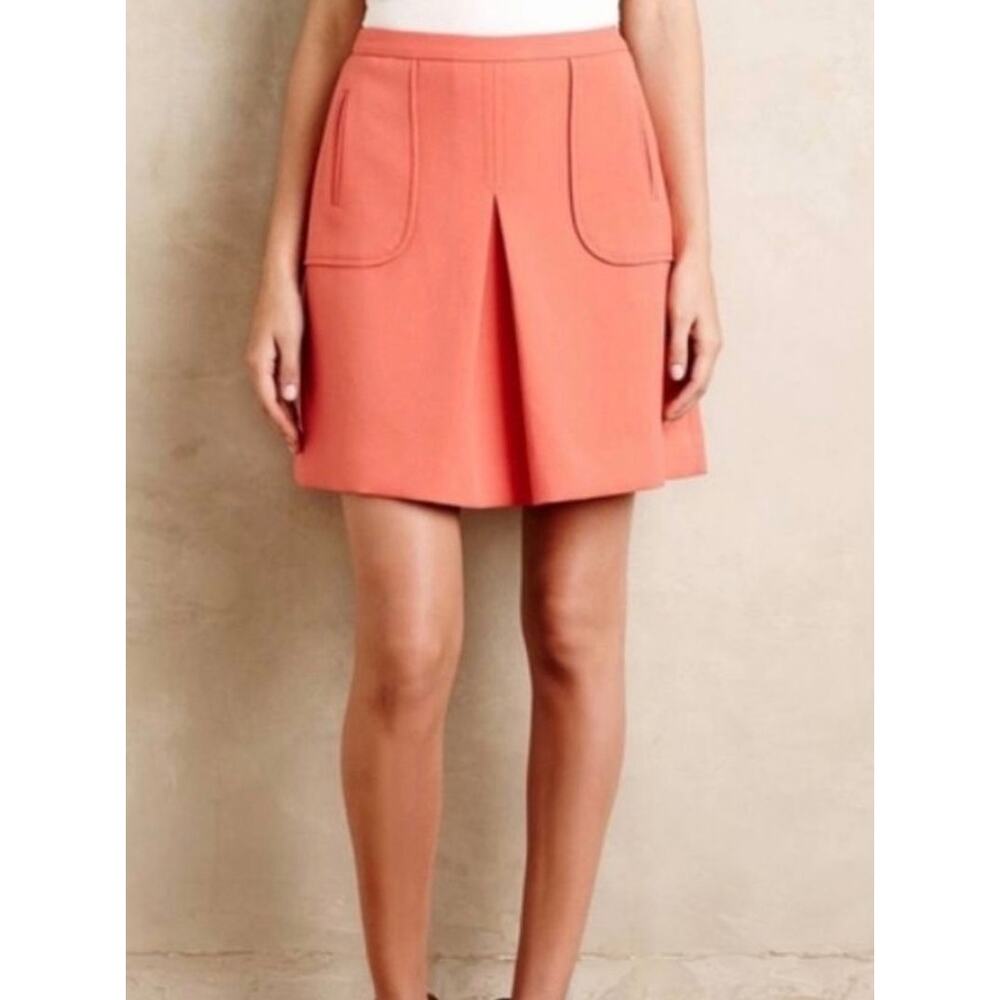 Maeve Anthropologie Coral A-Line Mini Skirt Pockets Retro Mod Preppy 4 Women’s